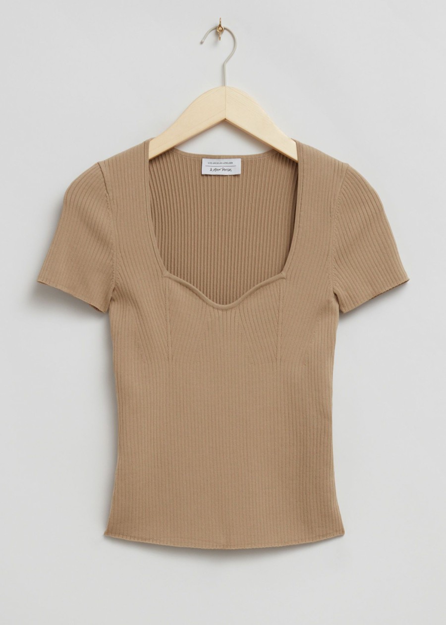 Klaer & Other Stories | Strikket Sweetheart Neck Topp Stovet Beige