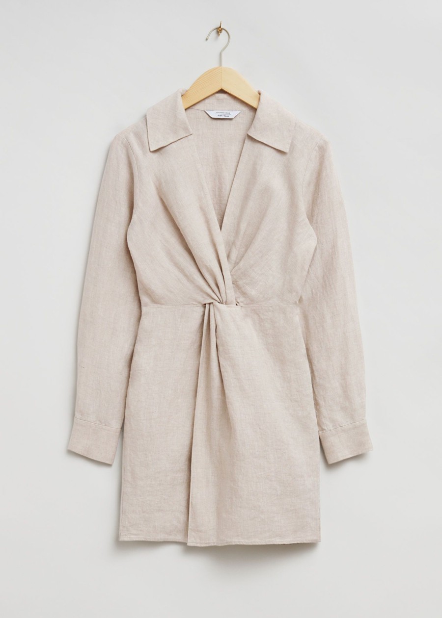 Klaer & Other Stories | Front Knot Linen Shirt Dress Lys Beige