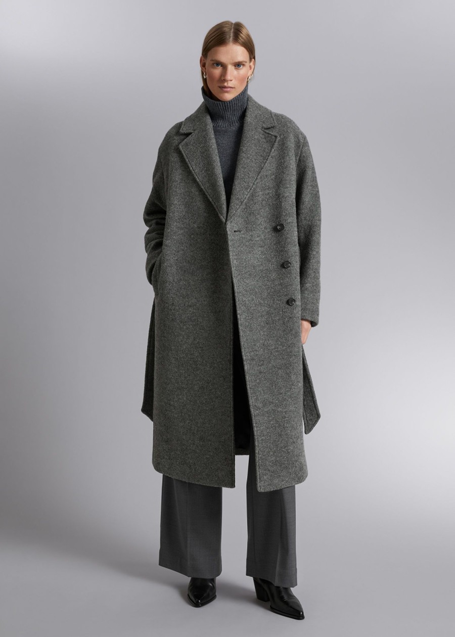 Klaer & Other Stories | Voluminos Belted Wool Coat Mork Gra