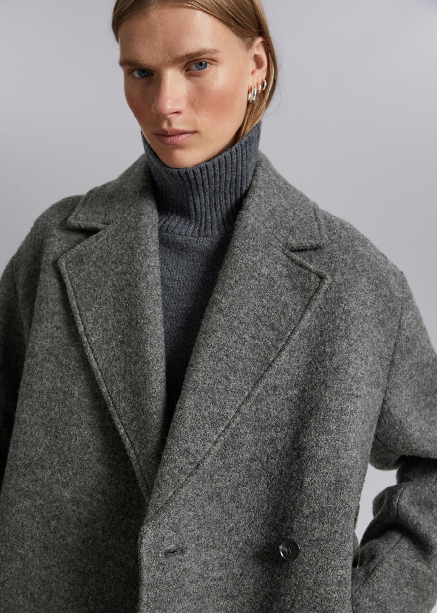 Klaer & Other Stories | Voluminos Belted Wool Coat Mork Gra