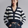 Klaer & Other Stories | Cropped Knit Cardigan Marine/Hvite Striper