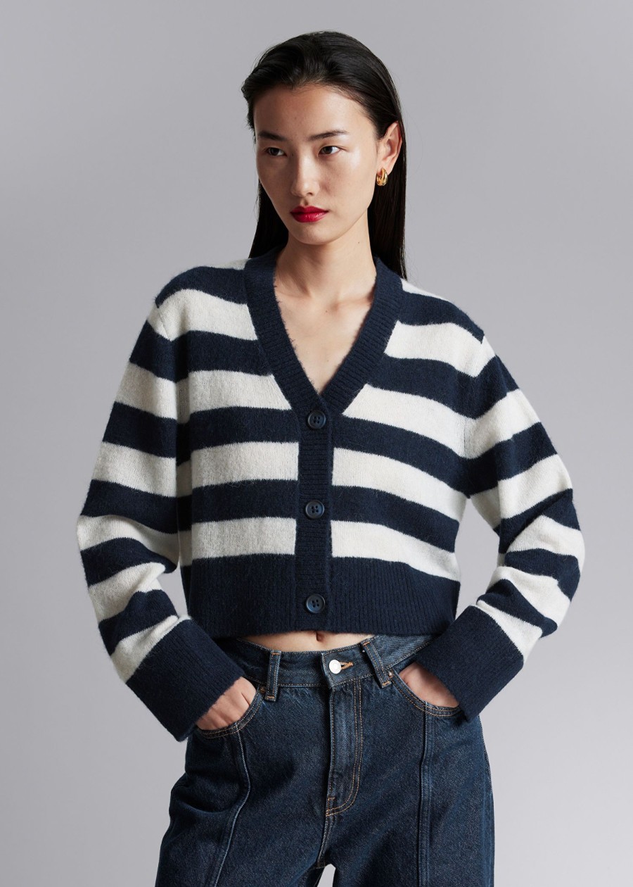 Klaer & Other Stories | Cropped Knit Cardigan Marine/Hvite Striper