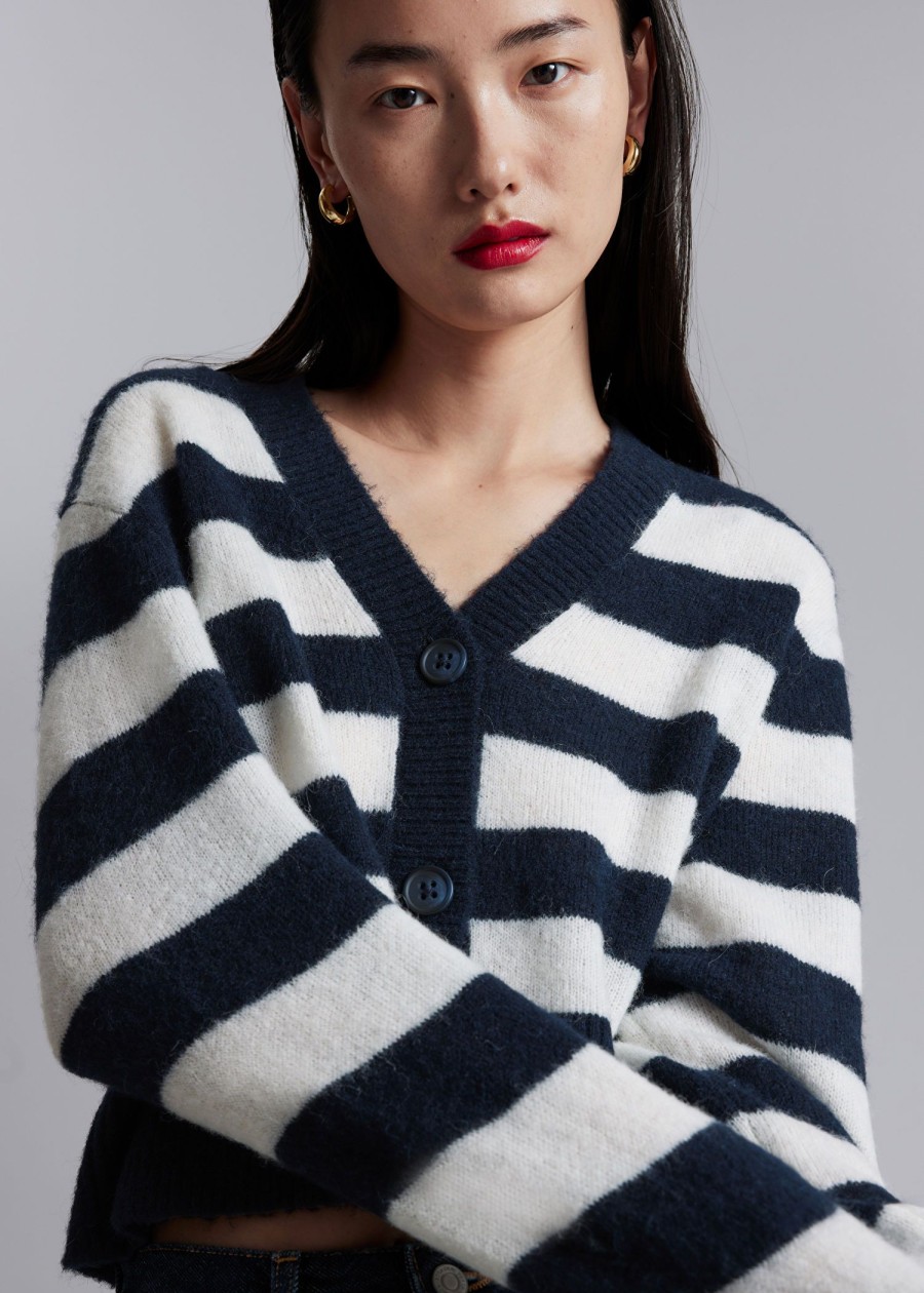 Klaer & Other Stories | Cropped Knit Cardigan Marine/Hvite Striper