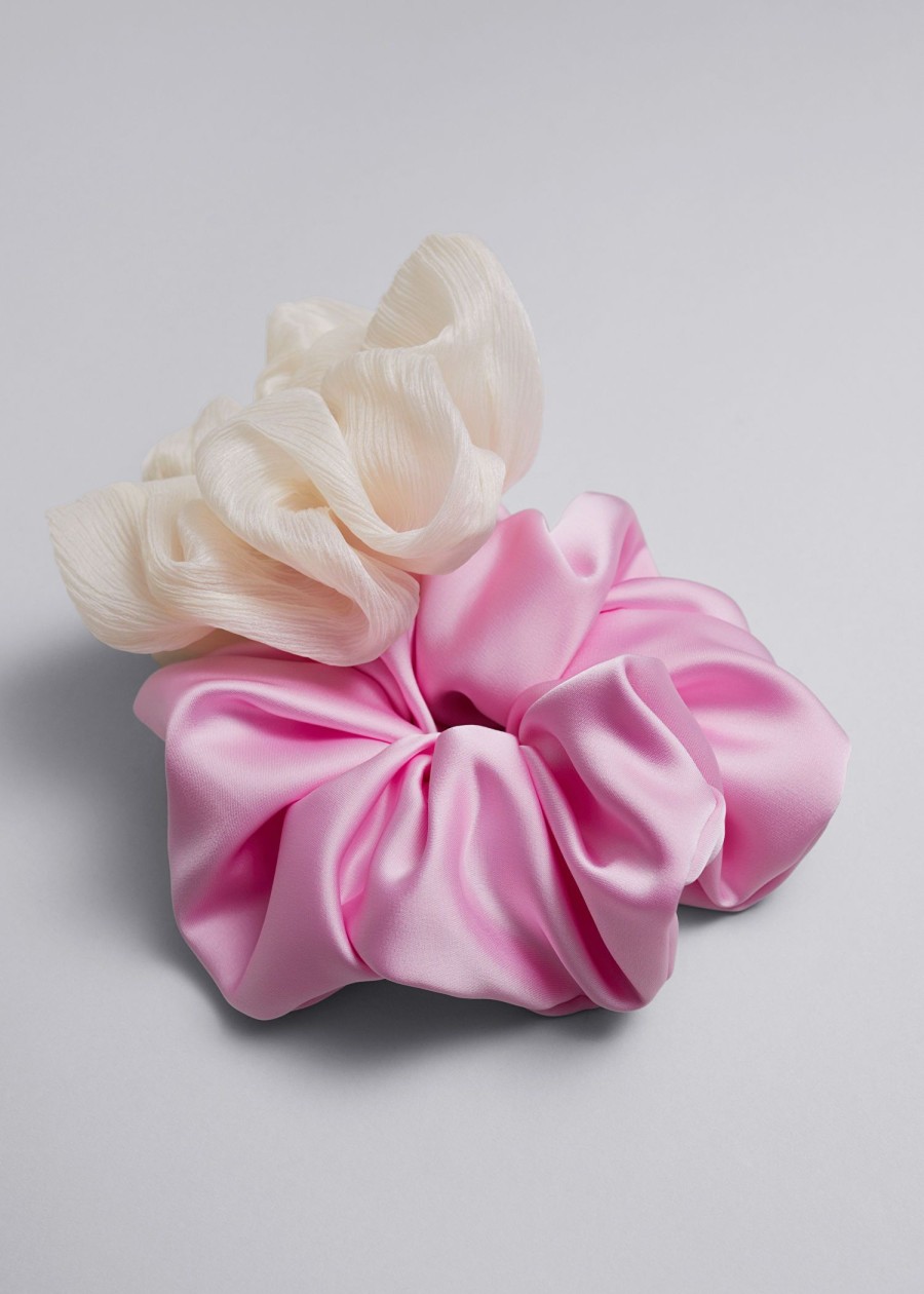 Tilbehor & Other Stories | Duo Extra-Large Satin Finish Scrunchie Set Rosa/Elfenben