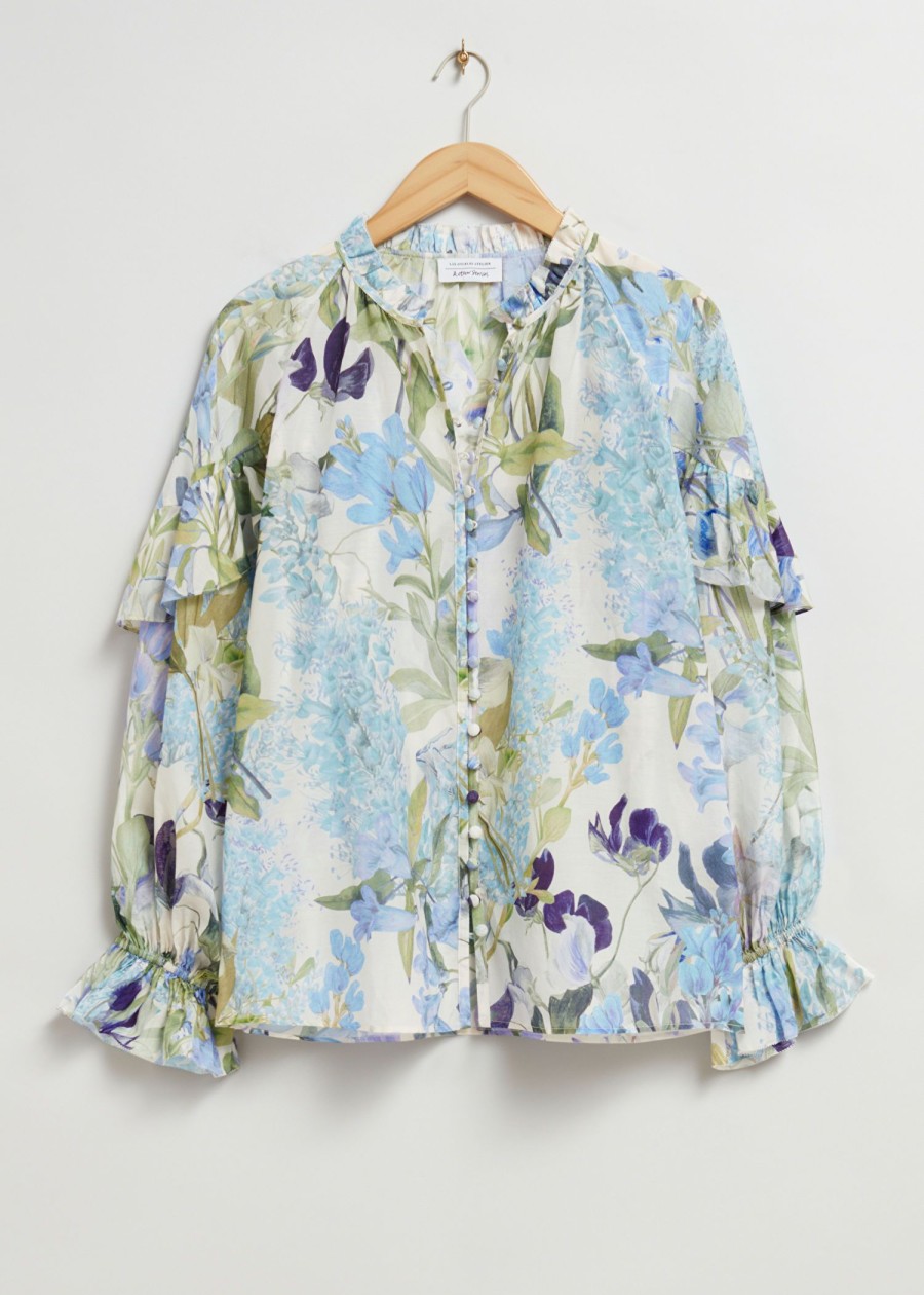 Klaer & Other Stories | Avslappet Bluse Med Frilldetaljer Beige/Bla Blomstertrykk