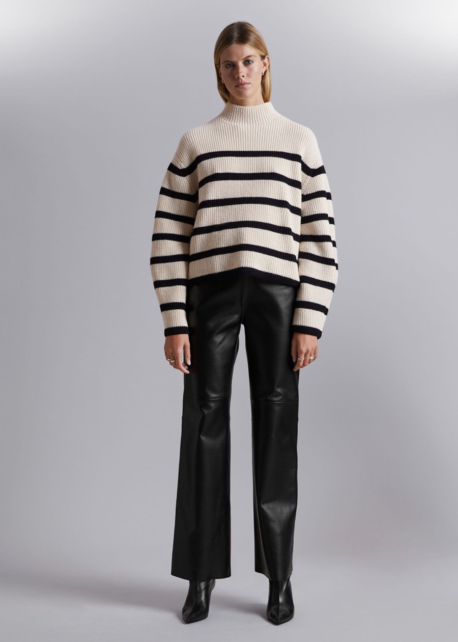 Klaer & Other Stories | Mock Neck Merino Jumper Krem/Svarte Striper