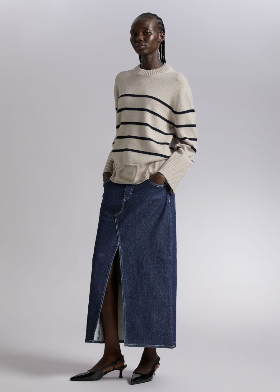 Klaer & Other Stories | Ull Strikket Genser Beige/Navy Melange Stripe