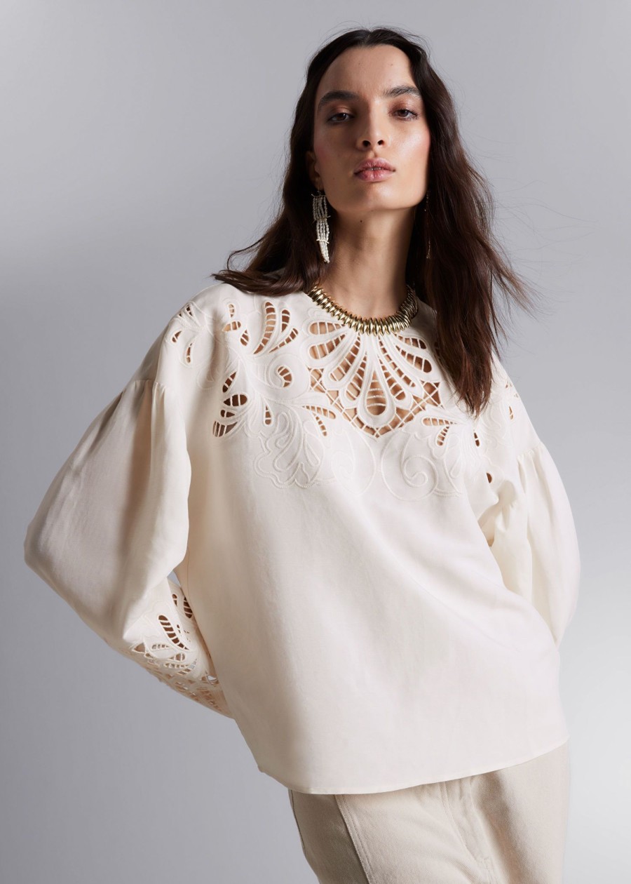 Klaer & Other Stories | Broderie Anglaise Bluse Hvit