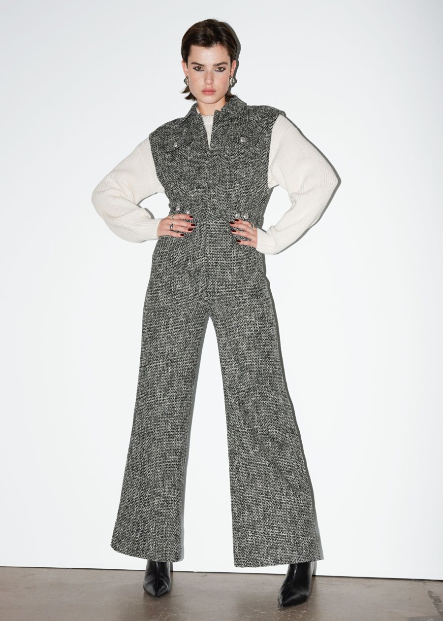 Klaer & Other Stories | Bred Ermelos Tweed Jumpsuit Svart Tweed