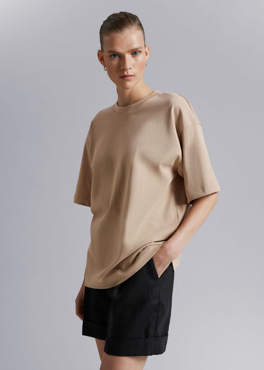 Klaer & Other Stories | Oversized T-Skjorte I Bomullsjersey Stovet Beige