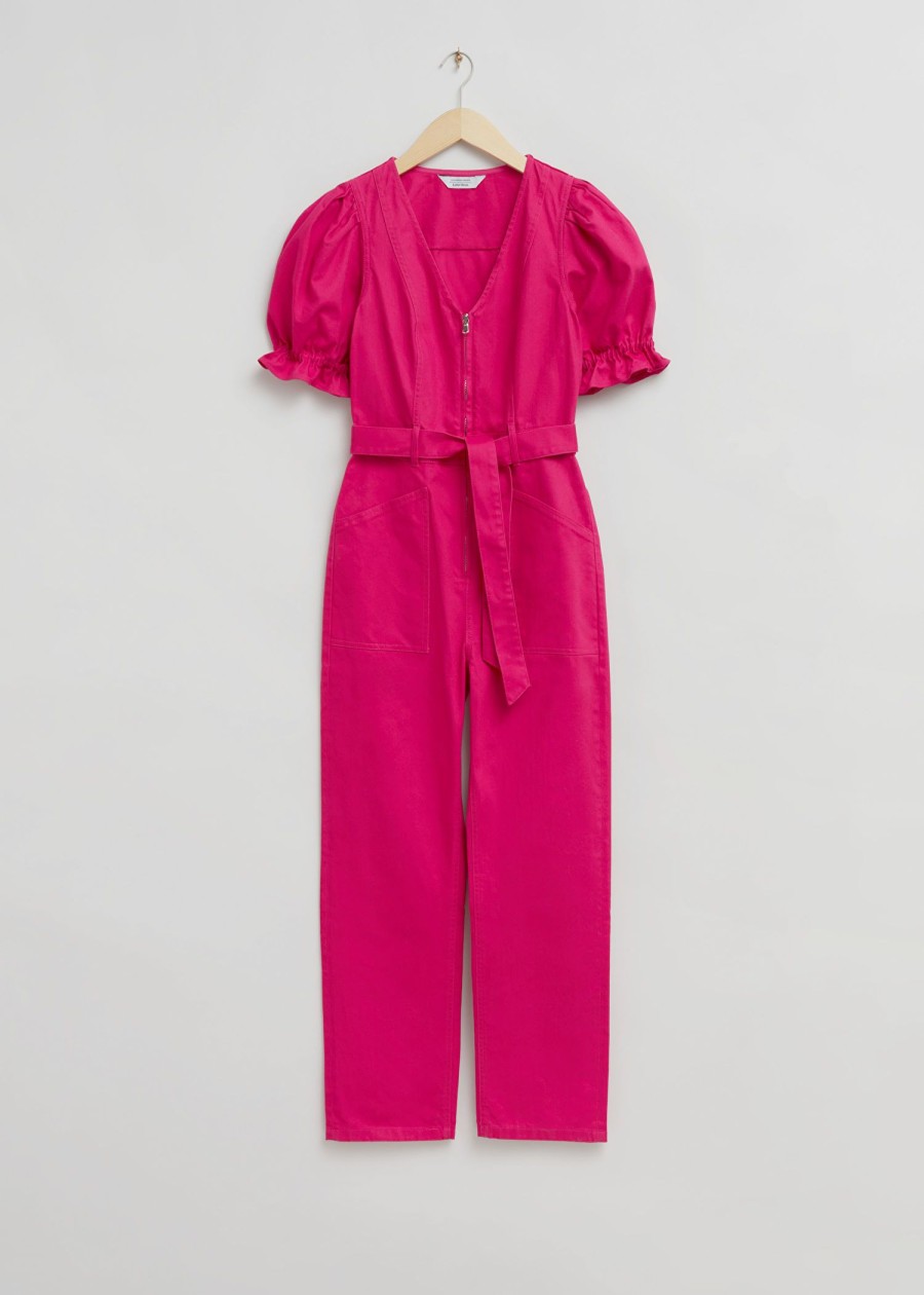 Klaer & Other Stories | Feminin Puffermer V-Hals Jumpsuit Lys Rosa