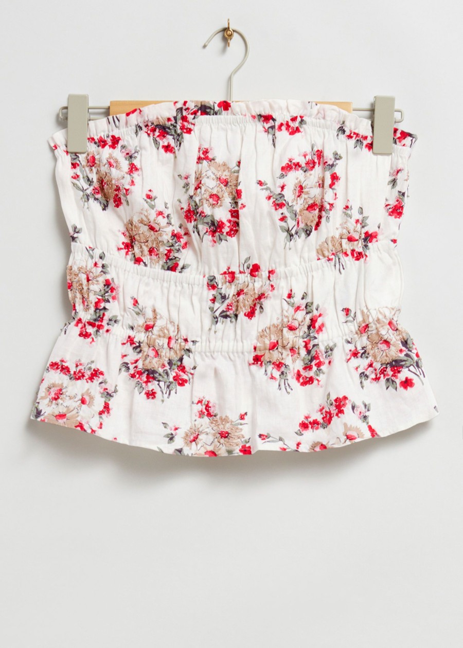 Klaer & Other Stories | Elastisk Brodert Bustier Topp Hvit Blomsterbrodert